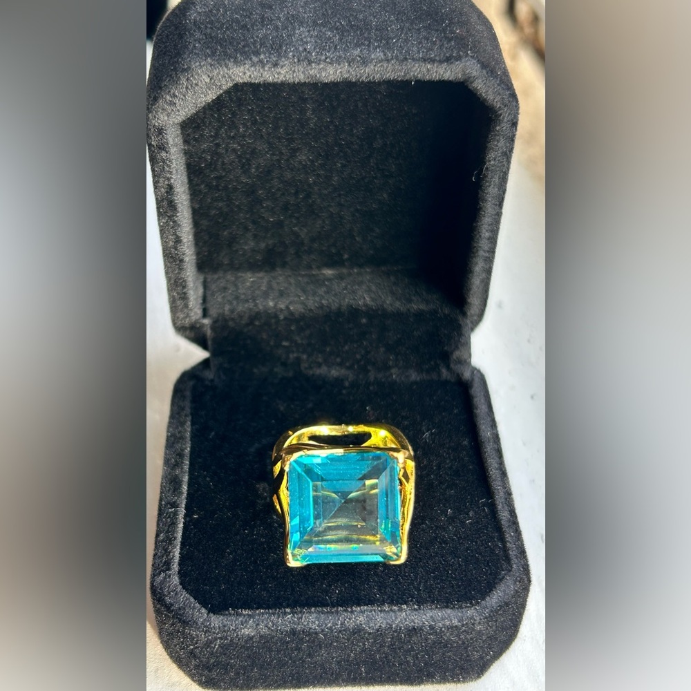 Large Blue Sapphire Princess Cut Statement Ring | Size 6